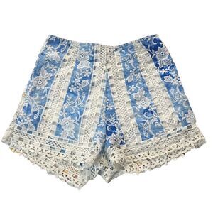 ANGLE BIBA Blue & White Lace Zip Up Shorts Size 8